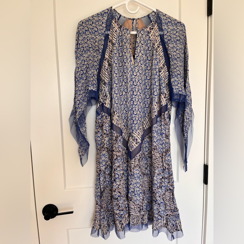 Elegant Blue Floral Women's Dress
